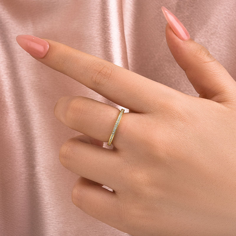 Ahabobo Moissanite Yellow Gold Channel Set Half Wedding Band