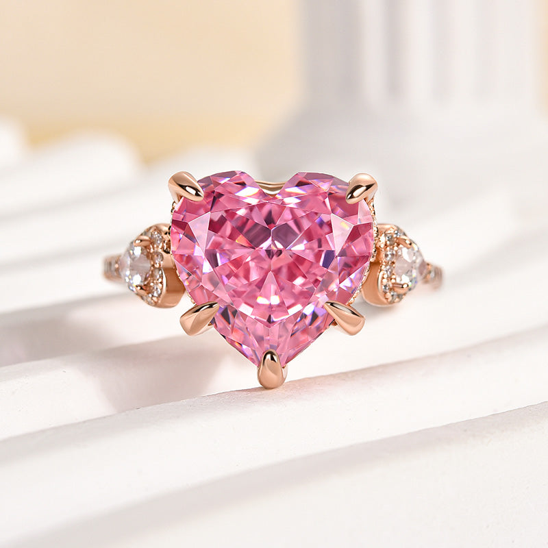 Royal Romantic 5.0 CT Pink Heart Cut Engagement Ring In Sterling Silver