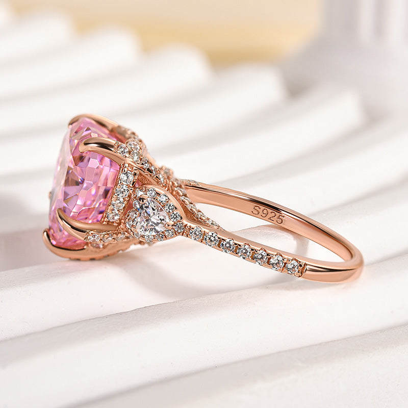 Royal Romantic 5.0 CT Pink Heart Cut Engagement Ring In Sterling Silver