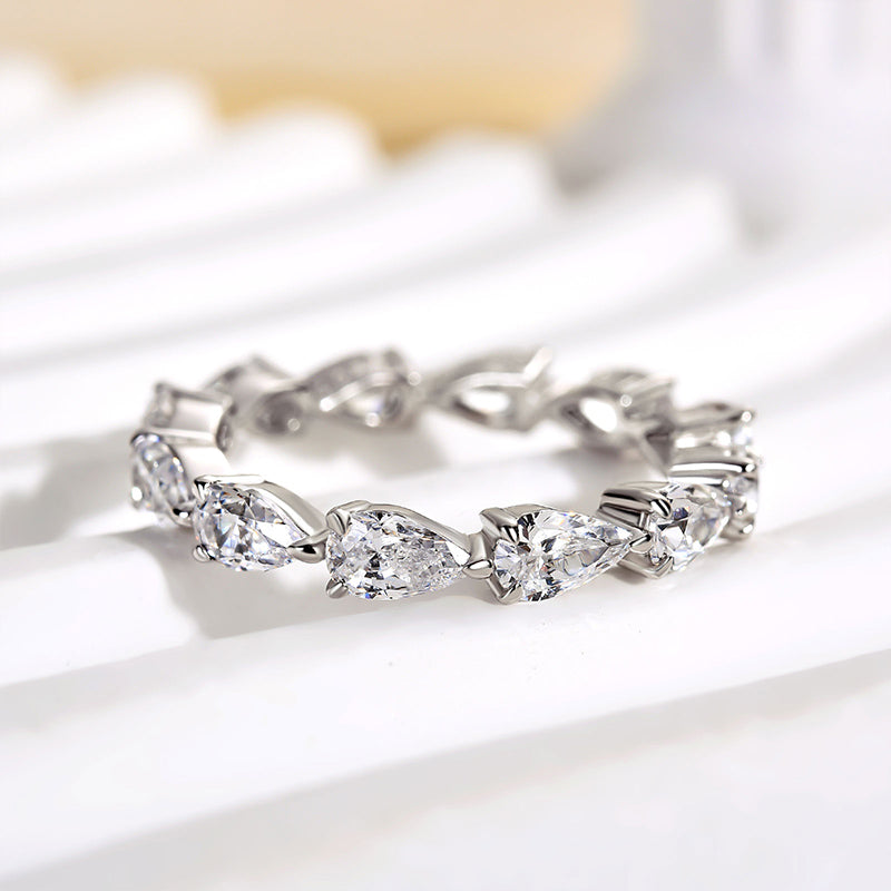 Full Eternity Pear Cut Diamond Wedding Band Anniversary Rings for Her