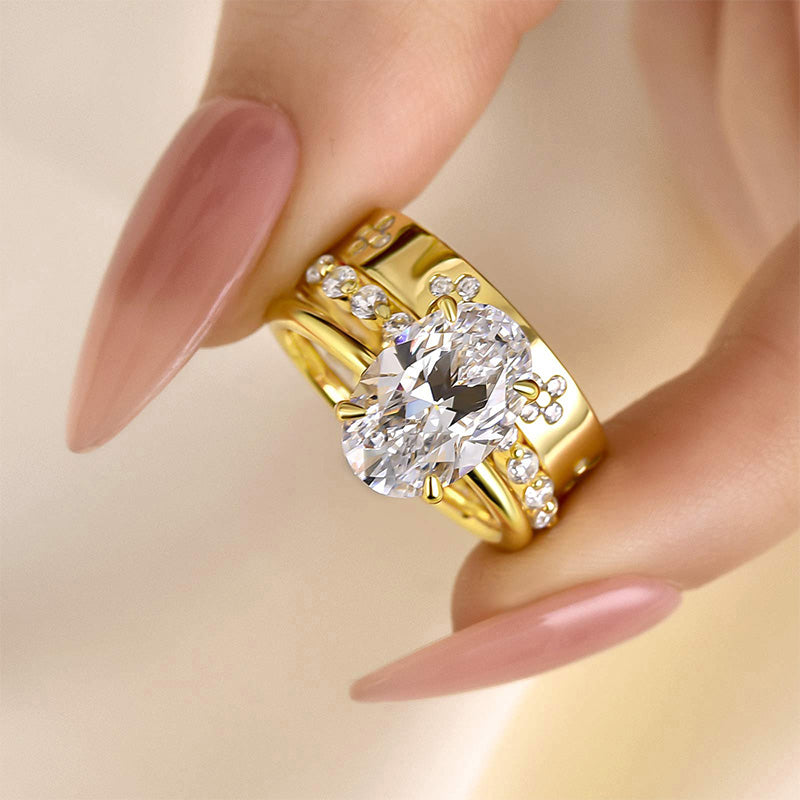 Ahabobo Noble Oval Cut 3PC Ring Set For Women