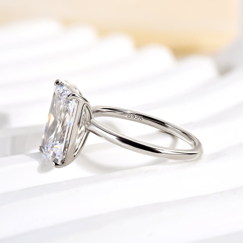 Unique Double Stones Design Emerald Cut & Pear Cut Engagement Ring In Sterling Silver