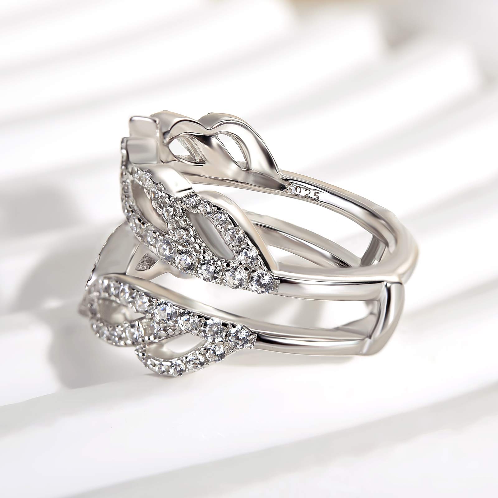 Ahabobo Unique White Gold Open Wedding Band In Sterling Silver