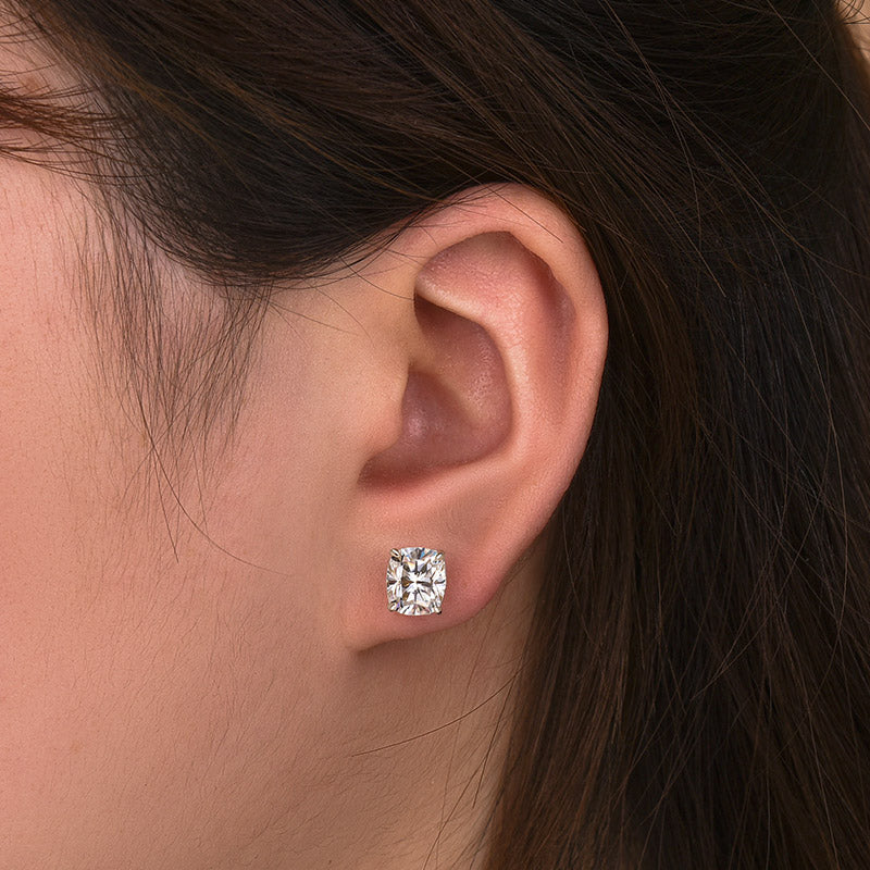 2.0Ct Moissanite Cushion Cut Women's Stud Earrings In Sterling Silver
