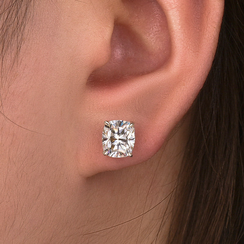 2.0Ct Moissanite Cushion Cut Women's Stud Earrings In Sterling Silver