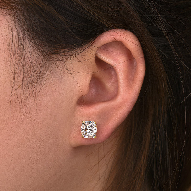 2.0Ct Moissanite Cushion Cut Women's Stud Earrings In Sterling Silver