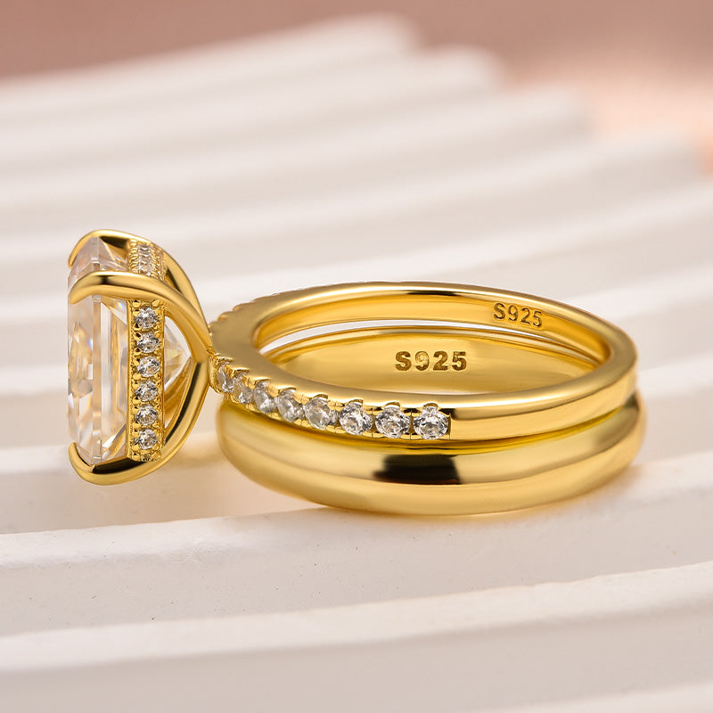Maxine Moissanite 3.5 Ct Radiant Cut Wedding Ring Set with Wide Band