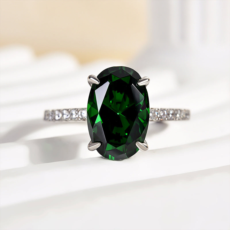 Classic Oval Cut Emerald Green Simulated Diamond Engagement Ring