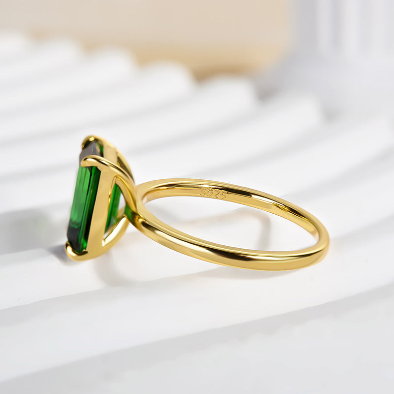 Classic Yellow Gold Emerald Cut Engagement Ring In Sterling Silver