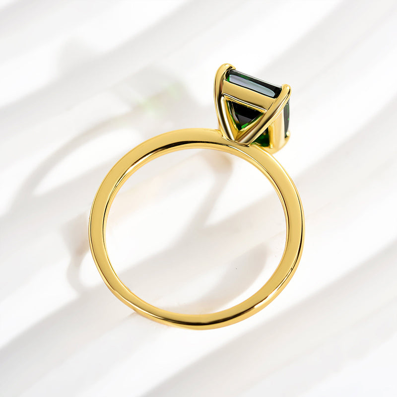 Classic Yellow Gold Emerald Cut Engagement Ring In Sterling Silver