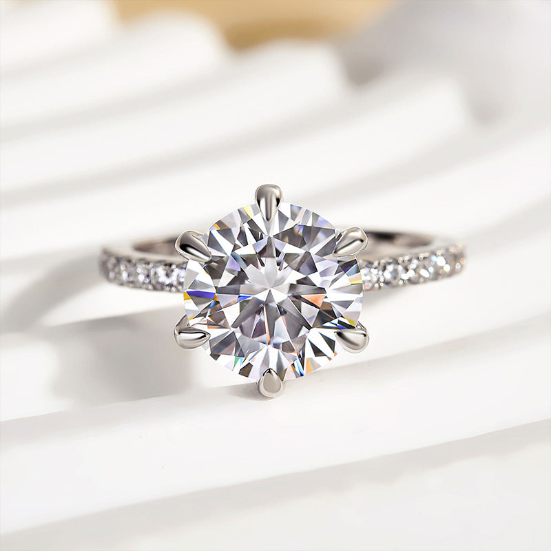 Classic 6 Prong Round Cut Simulated Diamonds Engagement Ring In Sterling Silver