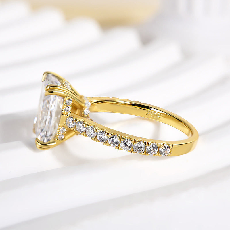 Stunning Yellow Gold Radiant Cut Sona Simulated Diamond Engagement Ring In Sterling Silver