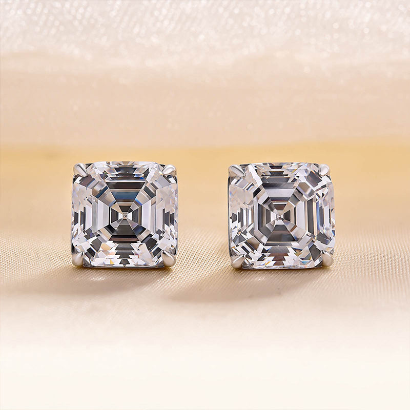 5.0Ct Classic Asscher Cut Women's Stud Earrings In Sterling Silver