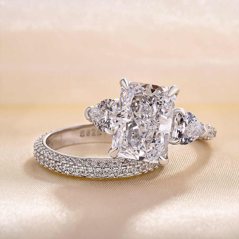 Honorable Radiant Cut & Heart Cut Wedding Set For Women In Sterling Silver
