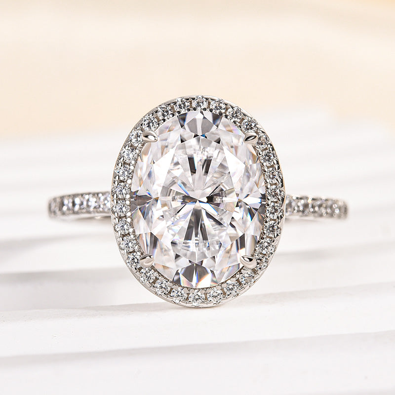 Ahabobo Moissanite Halo 4.5 Carat Oval Cut Engagement Ring