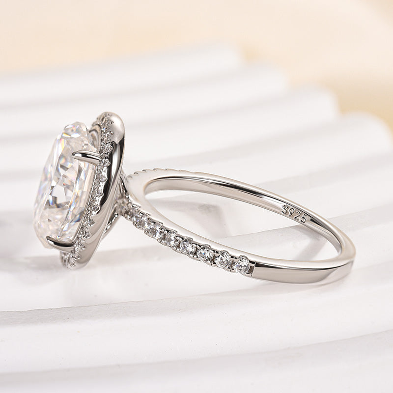 Ahabobo Moissanite Halo 4.5 Carat Oval Cut Engagement Ring