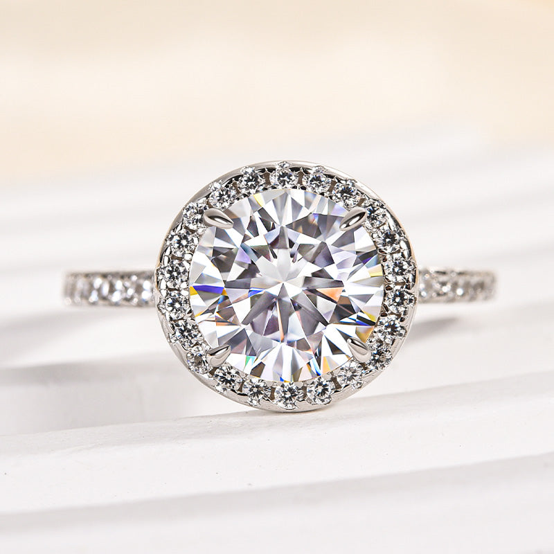 Ahabobo Moissanite 2.0CT Halo Round Cut Engagement Ring