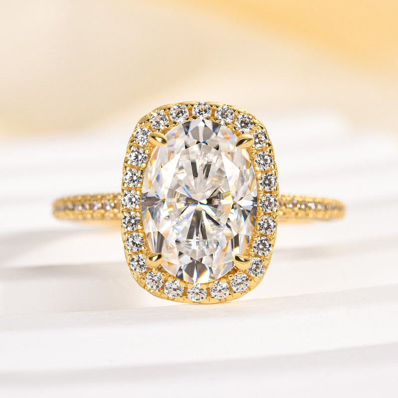 Ahabobo Special Moissanite Halo 2.5 Carat Oval Cut Engagement Ring In Sterling Silver