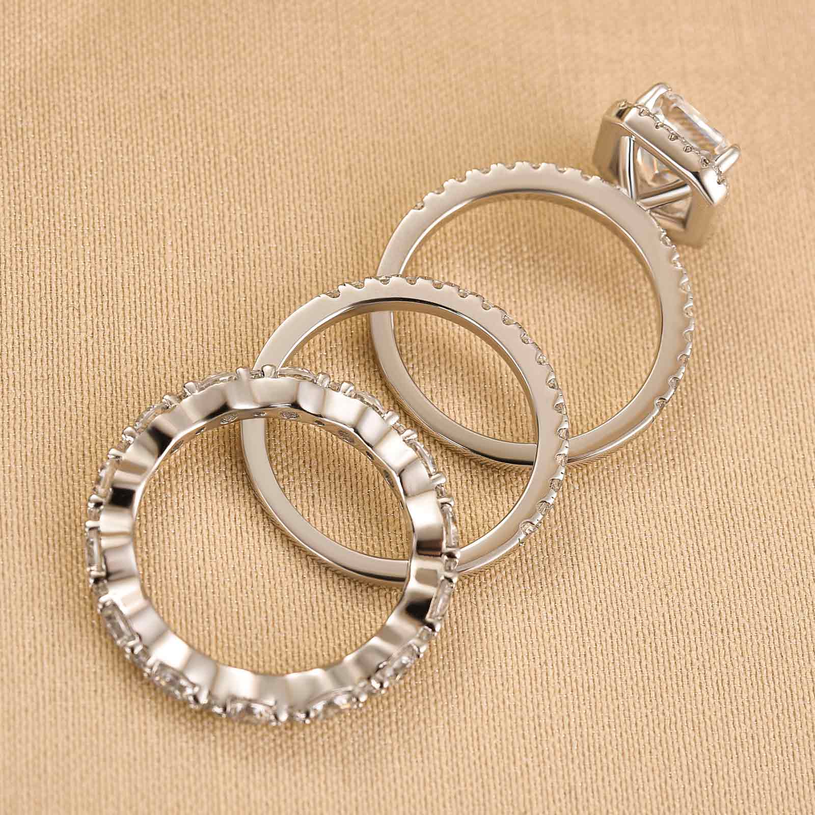 Gorgeous Halo Radiant Cut 3PC Wedding Ring Set For Women In Sterling Silver