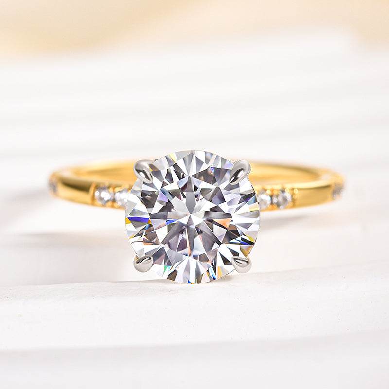 Ahabobo Elegant Moissanite Two-Tone 2.0 Carat Round Cut Engagement Ring