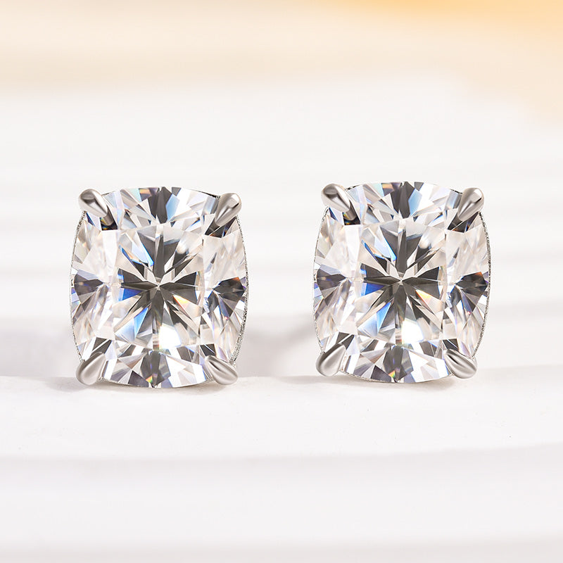 2.0Ct Moissanite Cushion Cut Women's Stud Earrings In Sterling Silver