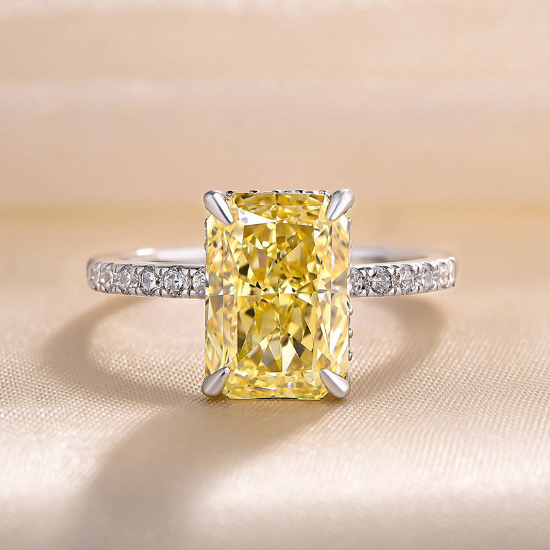 Beautifully 3.3 Carat Yellow Sapphire Radiant Cut Engagement Ring