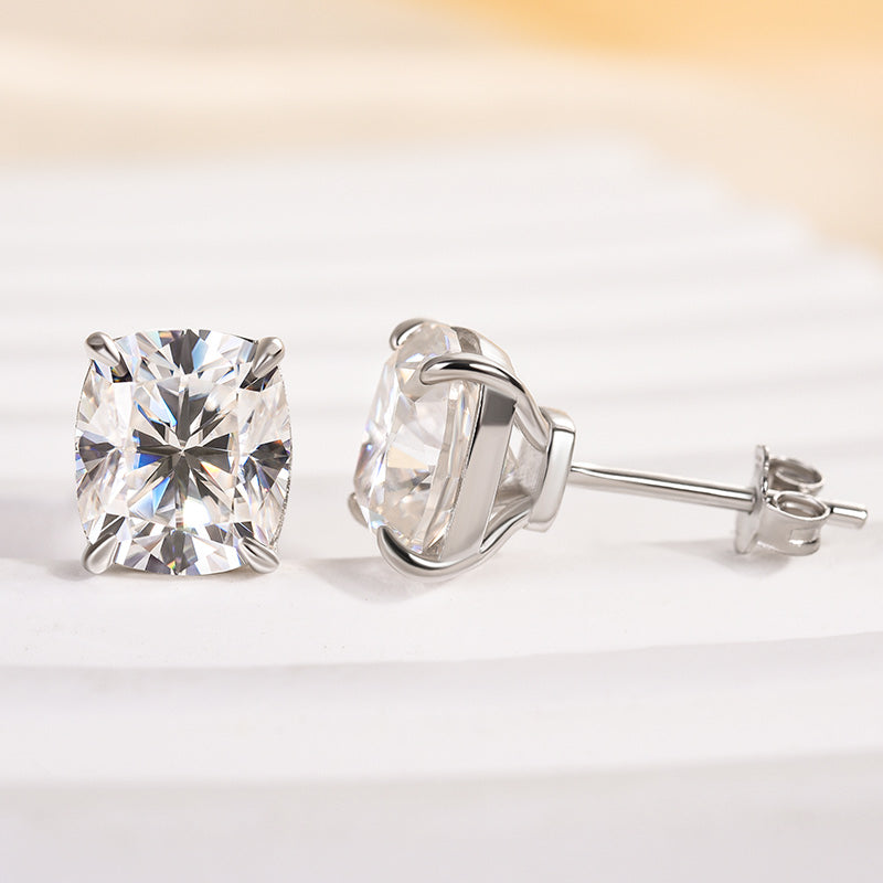 2.0Ct Moissanite Cushion Cut Women's Stud Earrings In Sterling Silver