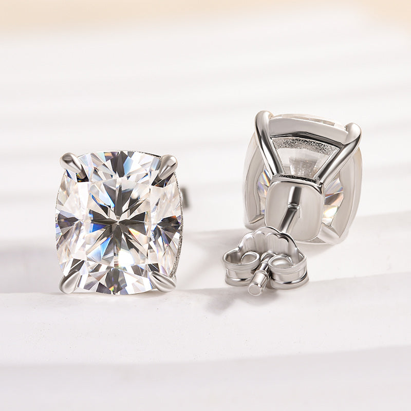2.0Ct Moissanite Cushion Cut Women's Stud Earrings In Sterling Silver