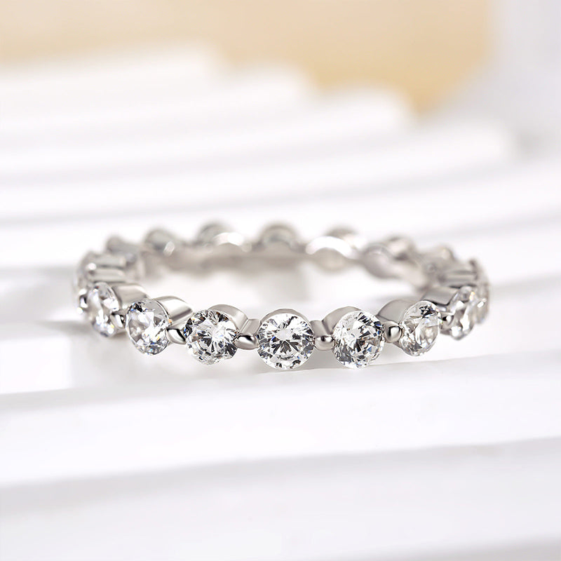 Sterling Silver Eternity Round Cut Women's Stackable Wedding Band