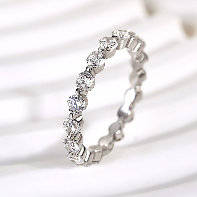 Sterling Silver Eternity Round Cut Women's Stackable Wedding Band