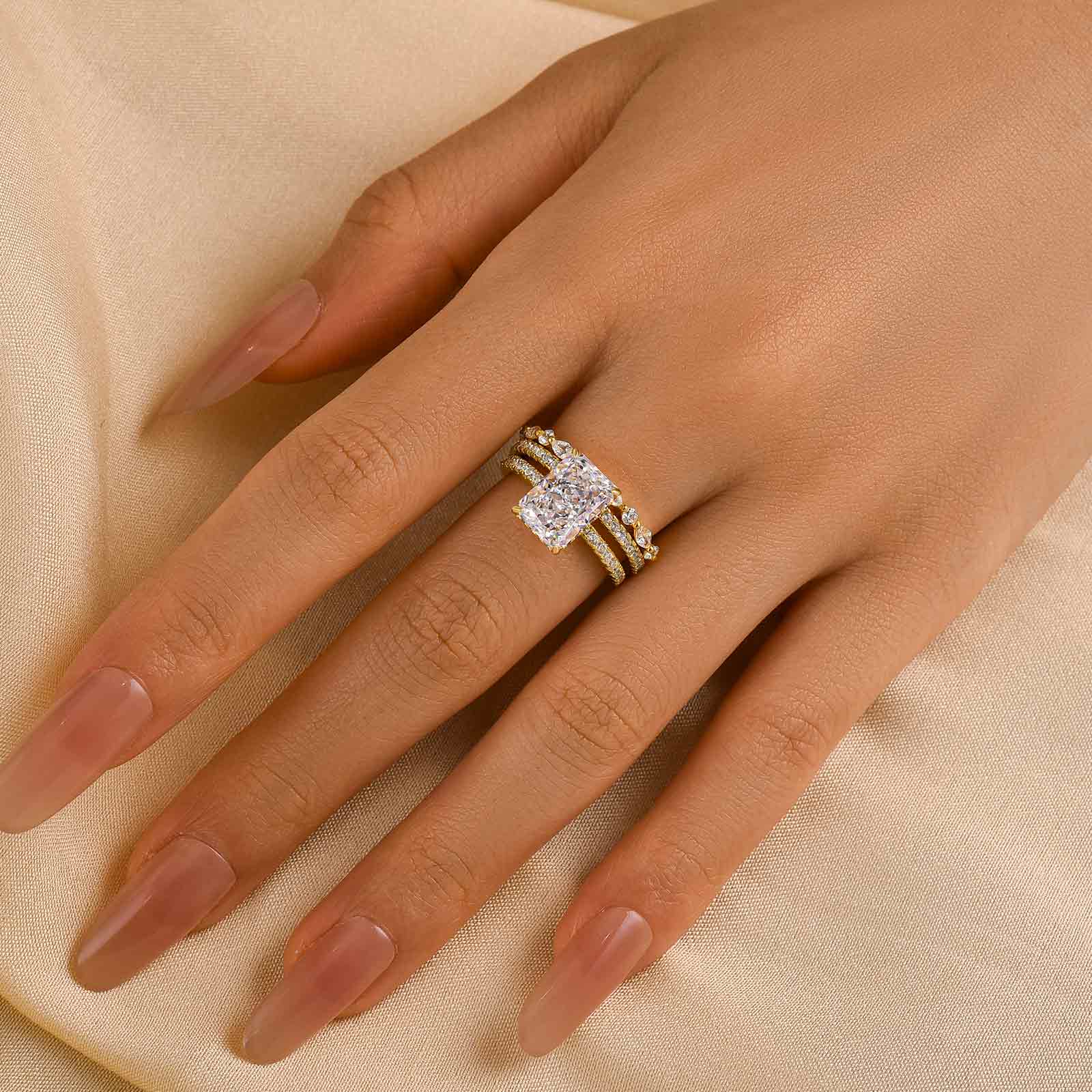 3.5 Carat Radiant Cut Simulated Diamond Wedding Ring with Round & Marquise Accents Bands