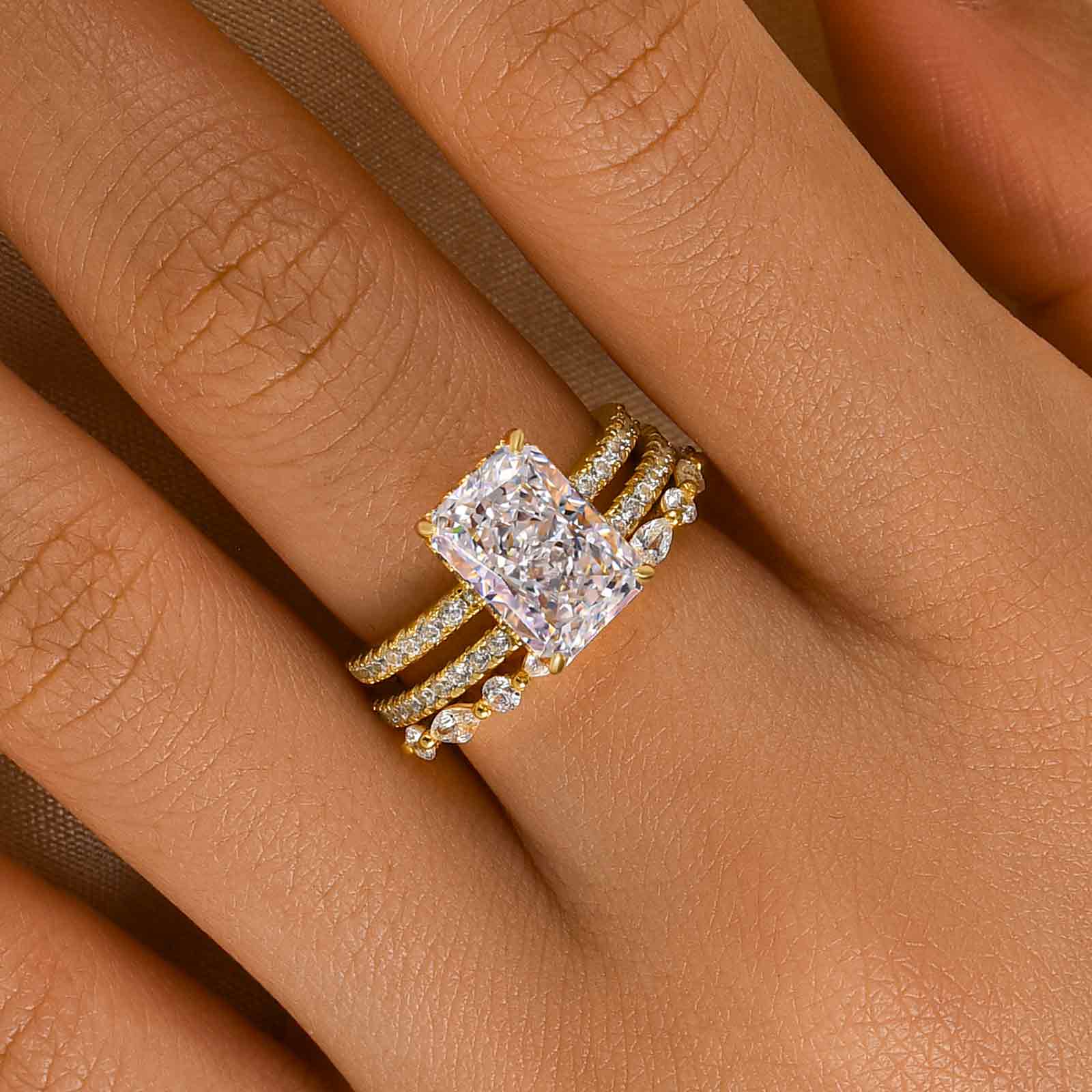 3.5 Carat Radiant Cut Simulated Diamond Wedding Ring with Round & Marquise Accents Bands