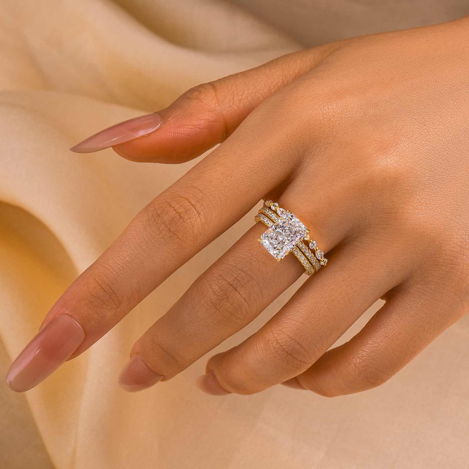 3.5 Carat Radiant Cut Simulated Diamond Wedding Ring with Round & Marquise Accents Bands
