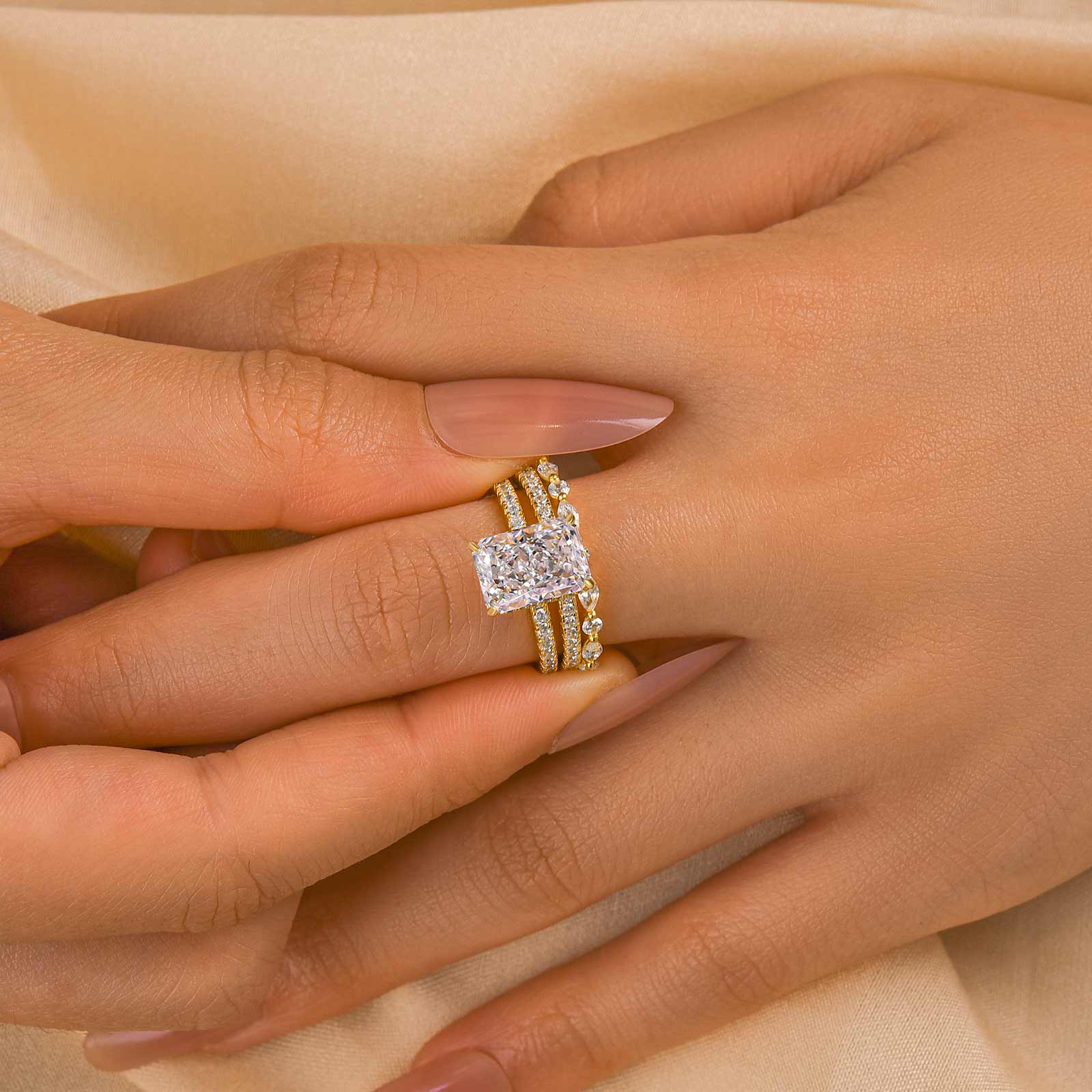 3.5 Carat Radiant Cut Simulated Diamond Wedding Ring with Round & Marquise Accents Bands
