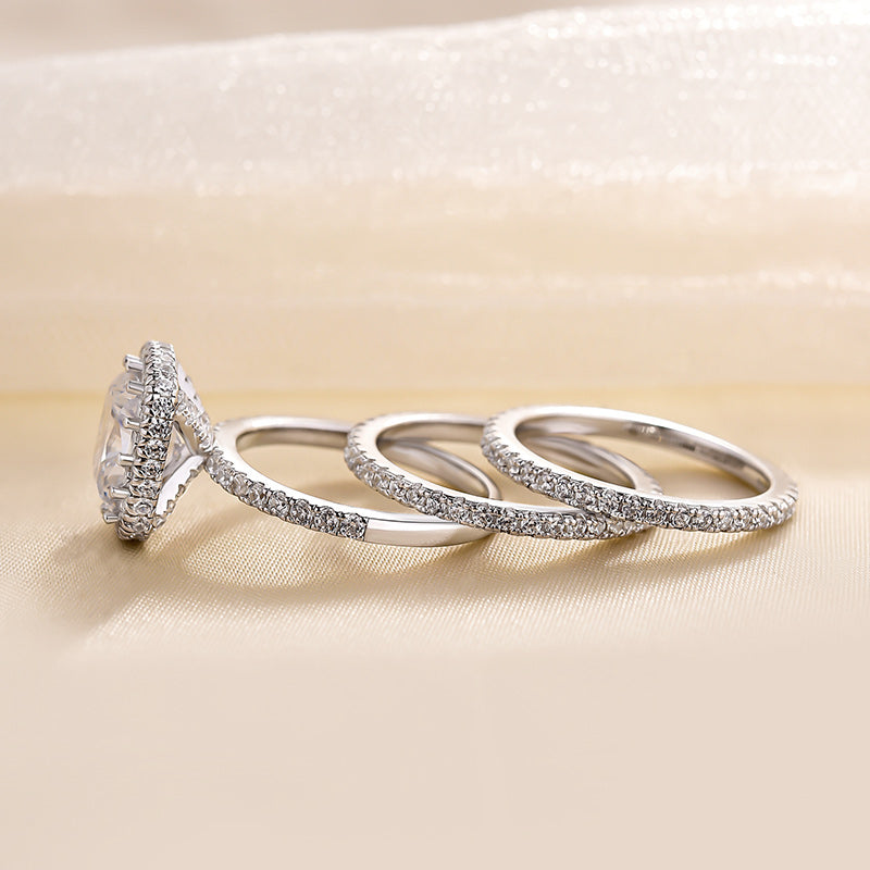 Elegant 3.0Ct Halo Cushion Cut 3PC Wedding Set In Sterling Silver