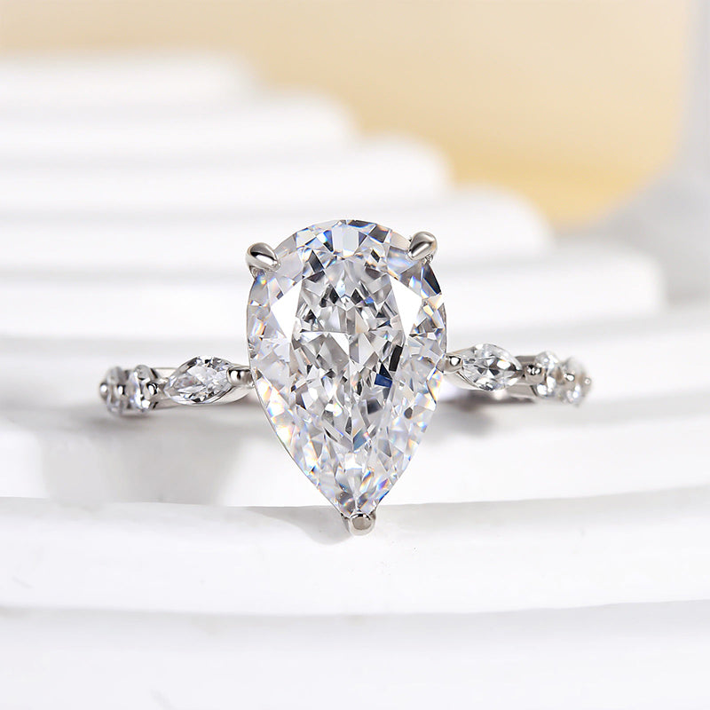 Sparkle Pear Cut Sona Simulated Diamond Engagement Ring In Sterling Silver