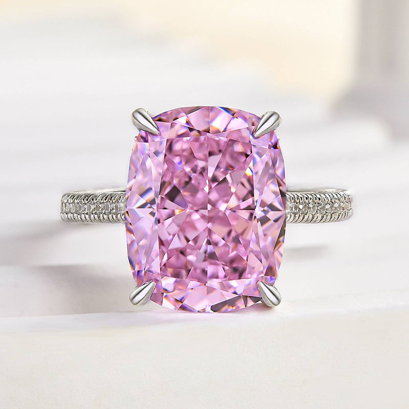 Lovely Crushed Ice Pink Stone Cushion Cut Engagement Ring