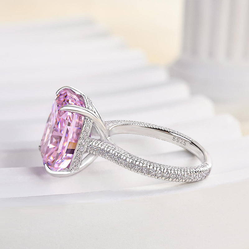 Lovely Crushed Ice Pink Stone Cushion Cut Engagement Ring