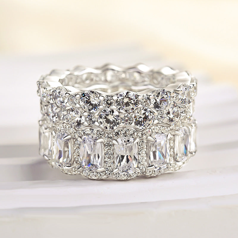 Honorable Cushion Cut 3PC Wedding Band Set For Women In Sterling Silver