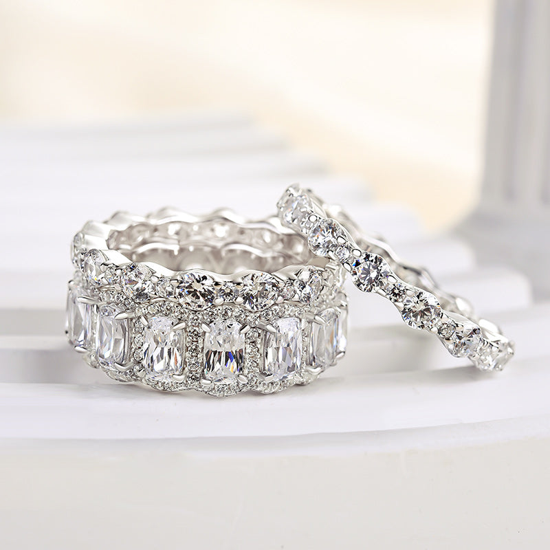 Honorable Cushion Cut 3PC Wedding Band Set For Women In Sterling Silver