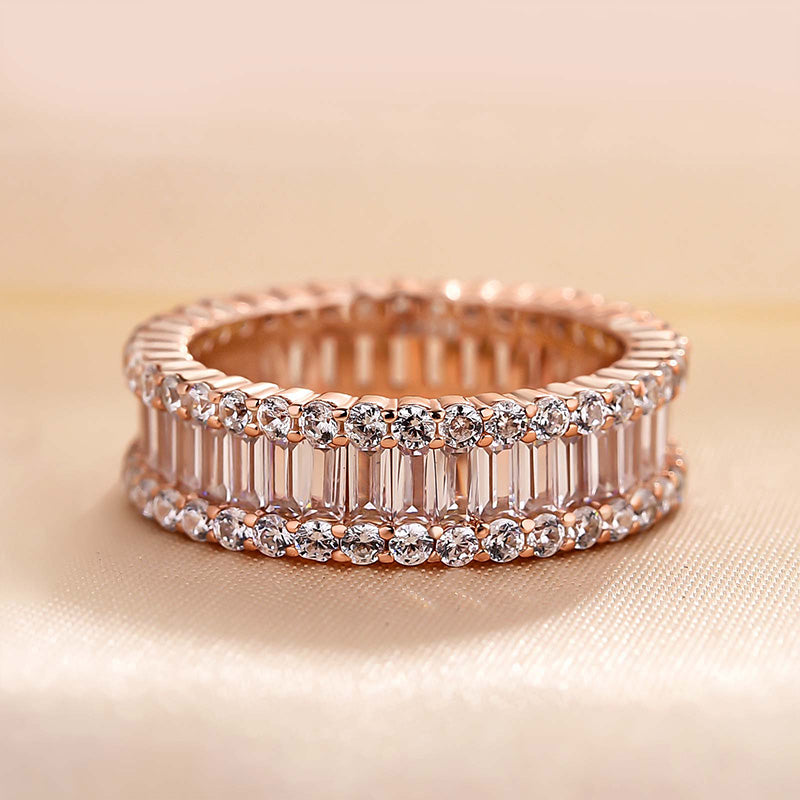 Stunning Emerald Cut Women's Wedding Band In Sterling Silver