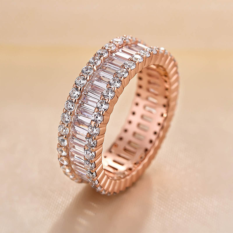 Stunning Emerald Cut Women's Wedding Band In Sterling Silver