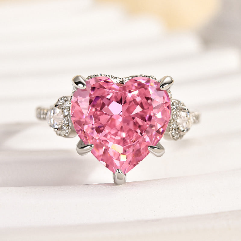 Royal Romantic 5.0 CT Pink Heart Cut Engagement Ring In Sterling Silver