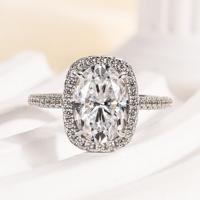 Ahabobo Special Moissanite Halo 2.5 Carat Oval Cut Engagement Ring In Sterling Silver