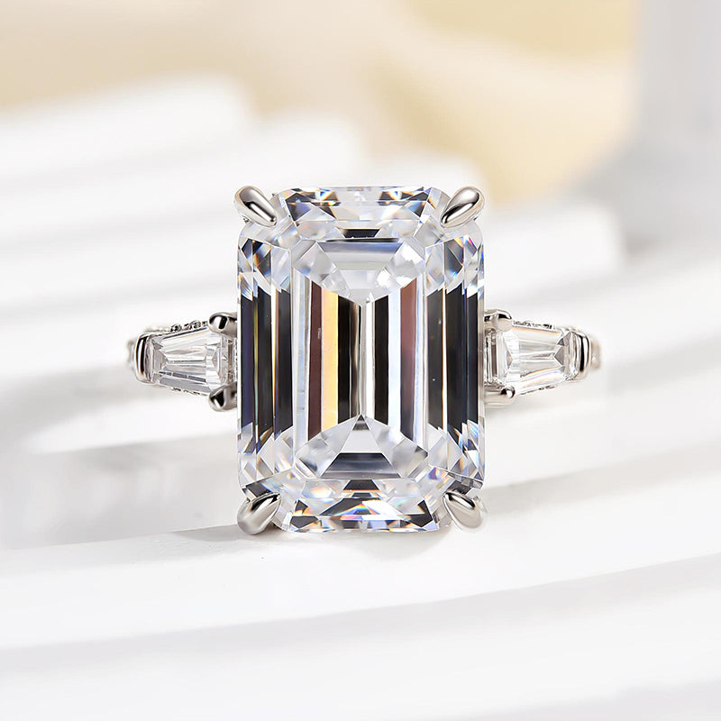 Ahabobo 7.5Ct Emerald Cut Three Stone Engagement Ring In Sterling Silver