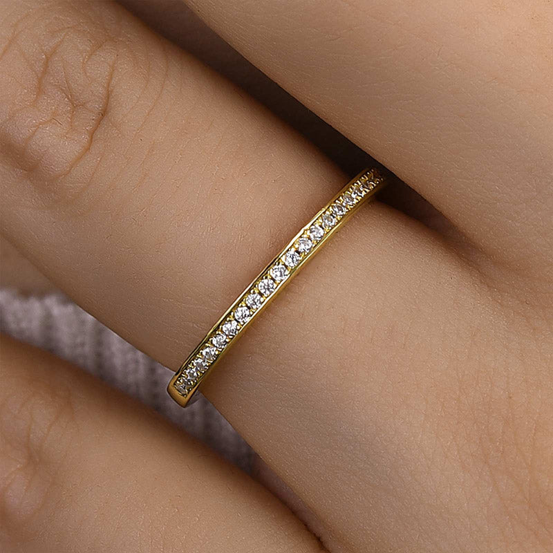Exclusive Yellow Gold Channel Set Curved Half Wedding Band