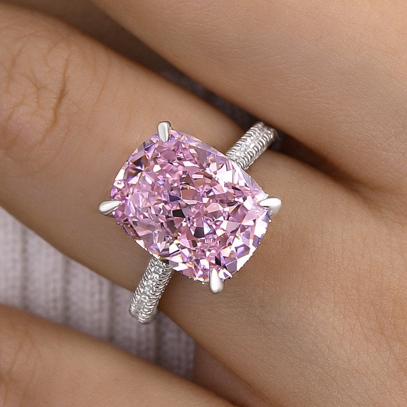 Lovely Crushed Ice Pink Stone Cushion Cut Engagement Ring