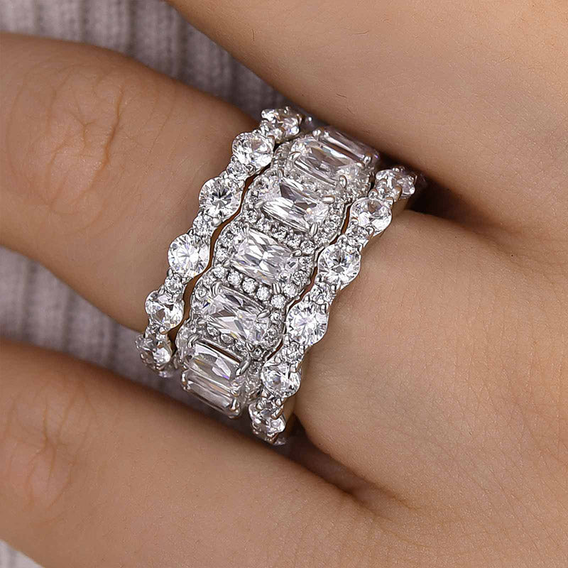 Honorable Cushion Cut 3PC Wedding Band Set For Women In Sterling Silver