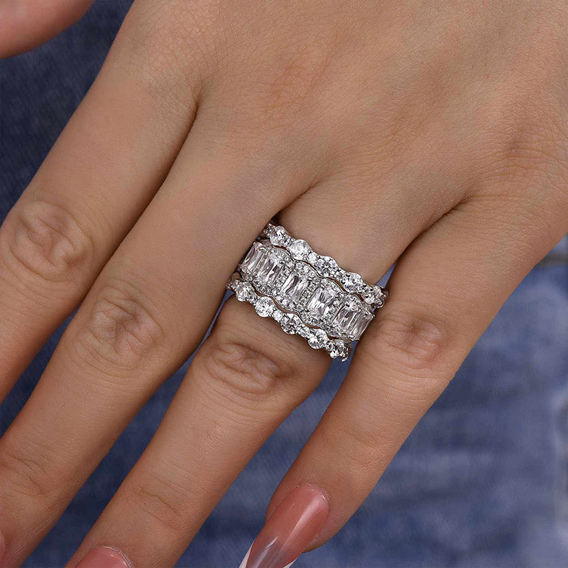 Honorable Cushion Cut 3PC Wedding Band Set For Women In Sterling Silver
