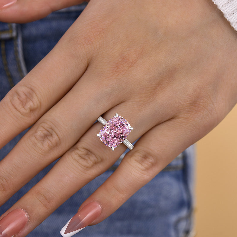 Lovely Crushed Ice Pink Stone Cushion Cut Engagement Ring